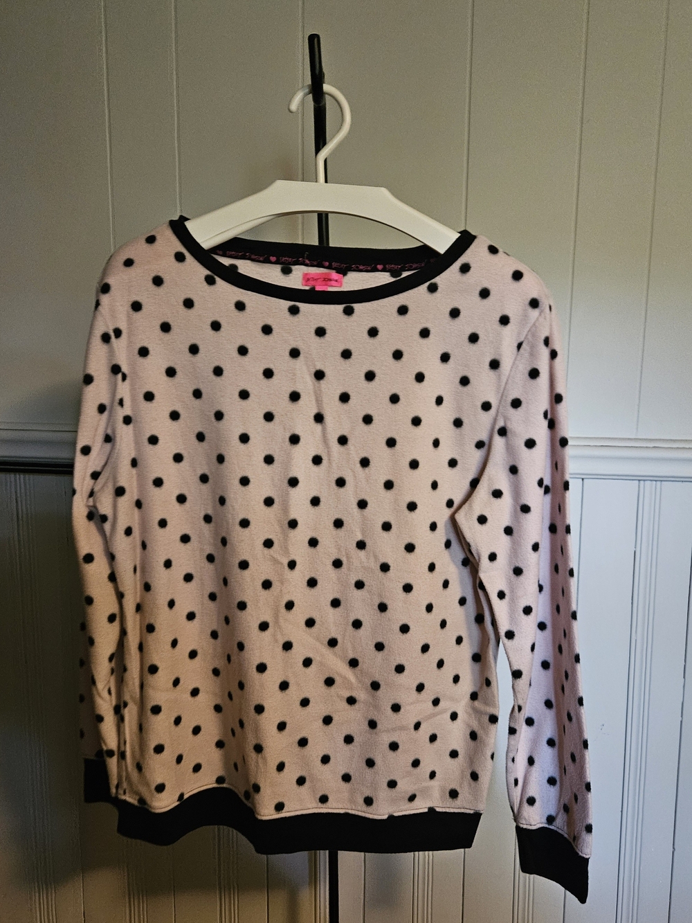 🌜 Betsey Johnson Pink Black Polka Dot Pajama Top Large
